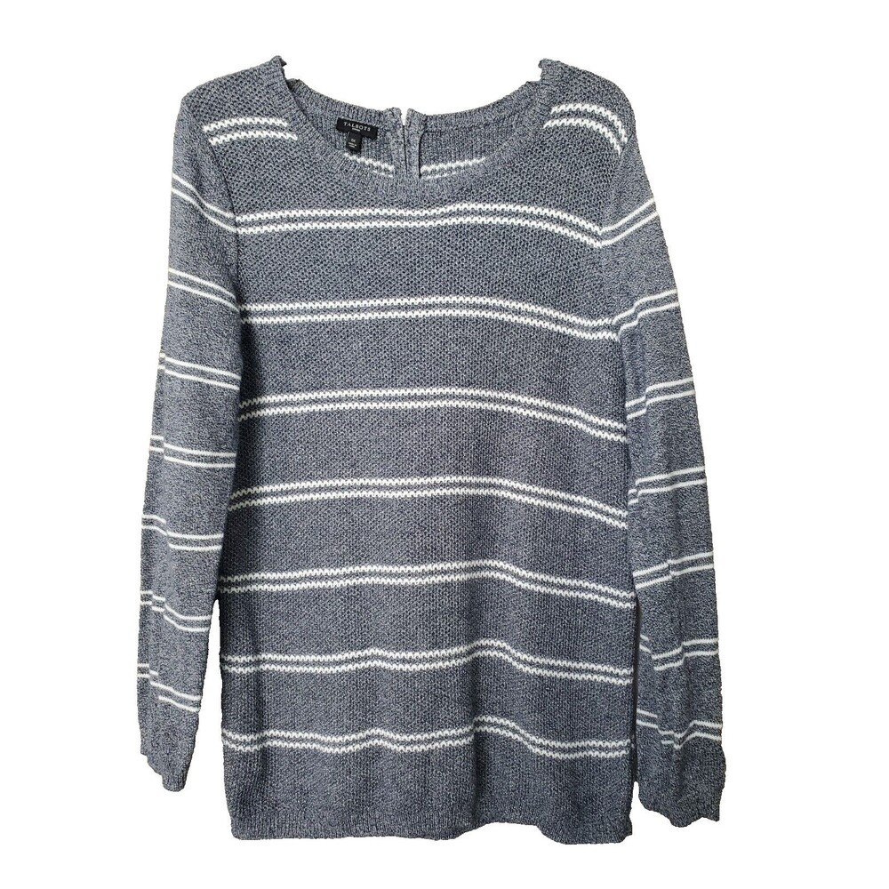 Talbots Woman Cotton Blend Gray Striped Back Zip Sweater Size 1X